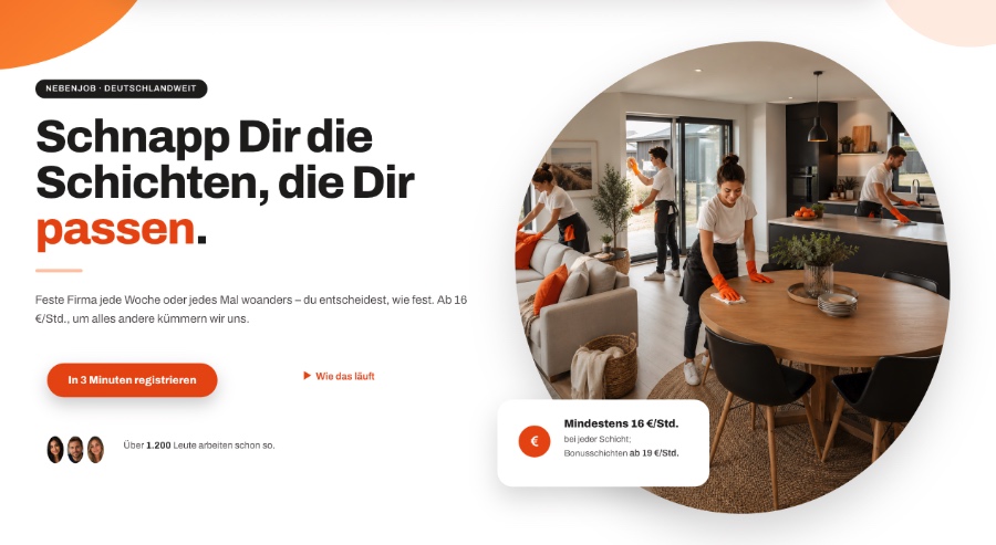 Reinigungskräfte putzen ein modernes Wohnzimmer, Personalvermittlung Staff Eins.